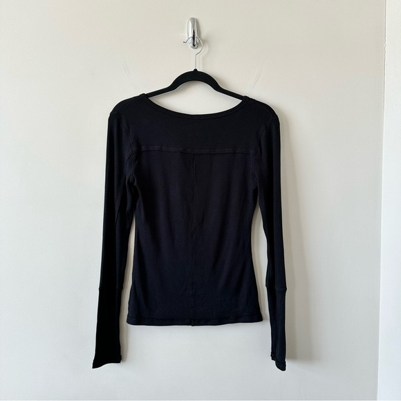 Nwt-free People Ribbed Black Ling Sleeve Henley (Size: Medium) - Picture 3 of 9